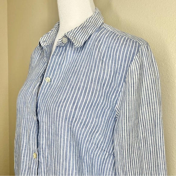 J. Jill Love Linen Essential Shirt Blue & White Mixed Striped Button Up Shirt - Picture 3 of 10
